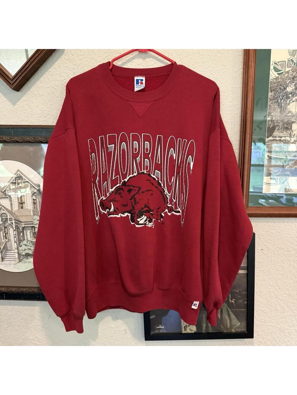 Vintage 90s Russell Athletic USA Arkansas Razorbacks Red Men’s Sweatshirt Sz XL